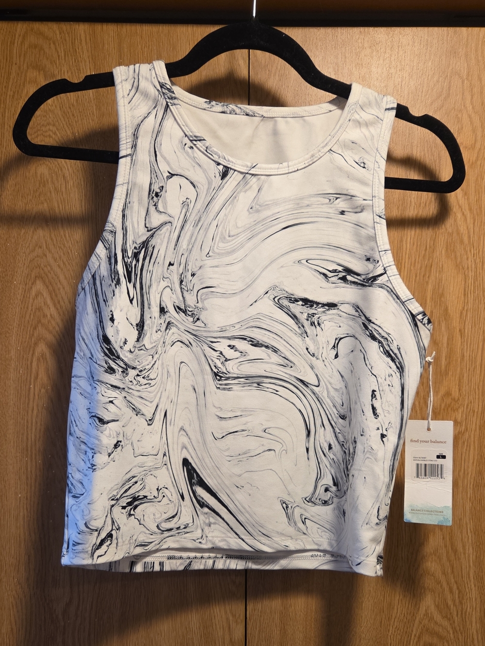 New Balance Collection White And Black Marbled Stone Cropped Tank Top Size Large